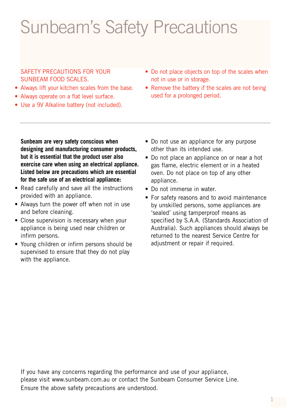 Sunbeam’s safety precautions | Sunbeam FS7500 User Manual | Page 3 / 9