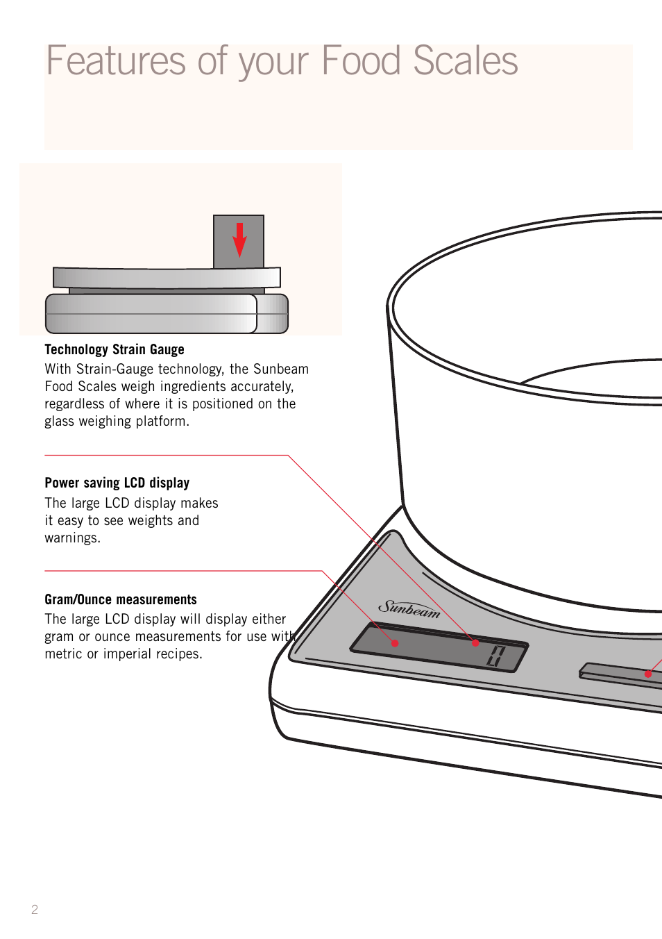 Features of your food scales | Sunbeam FS7500 User Manual | Page 4 / 9