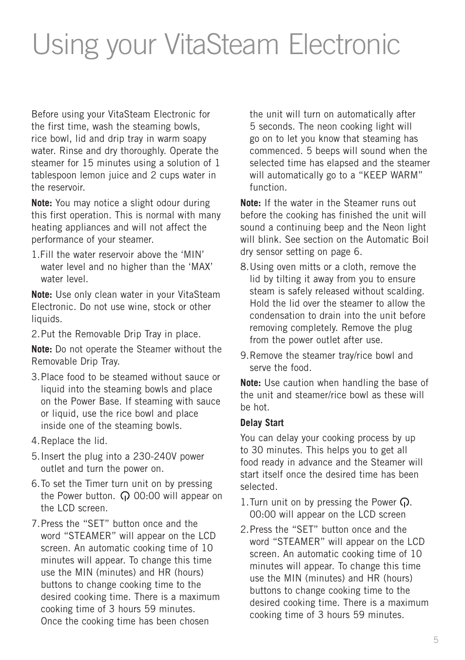 Using your vitasteam electronic | Sunbeam ST6810 User Manual | Page 7 / 28