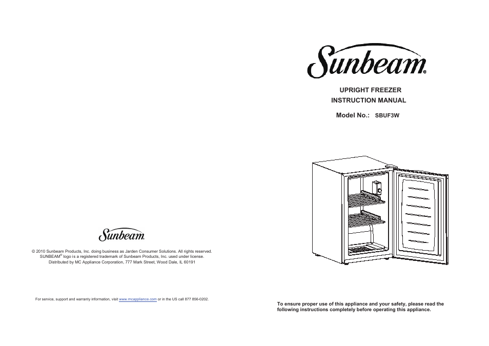 Sunbeam SBUF3W User Manual | 6 pages