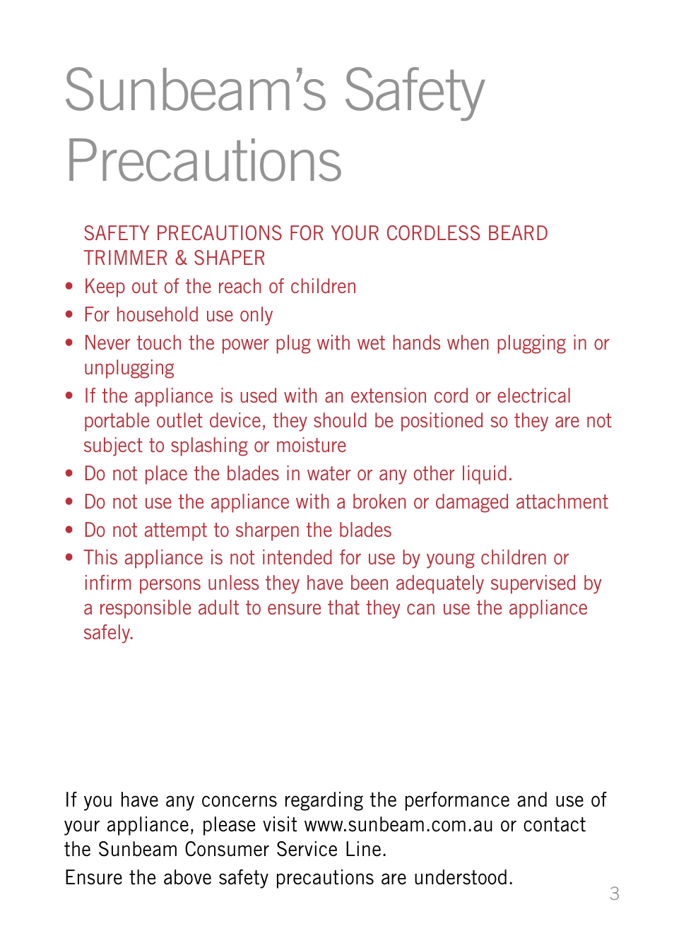 Sunbeam’s safety precautions | Sunbeam MG6500 User Manual | Page 3 / 12