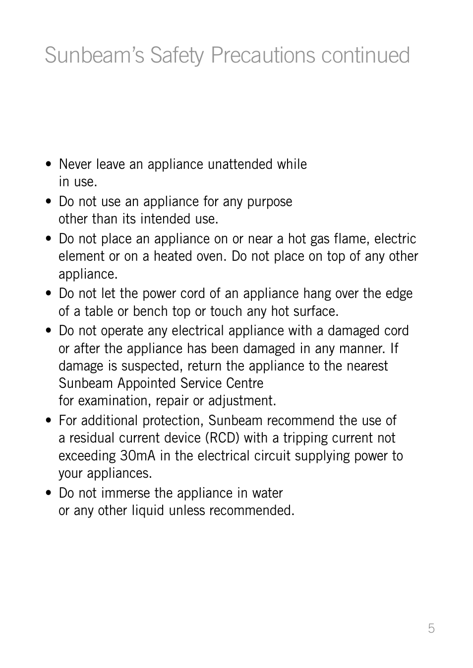 Sunbeam’s safety precautions continued | Sunbeam MG6500 User Manual | Page 5 / 12