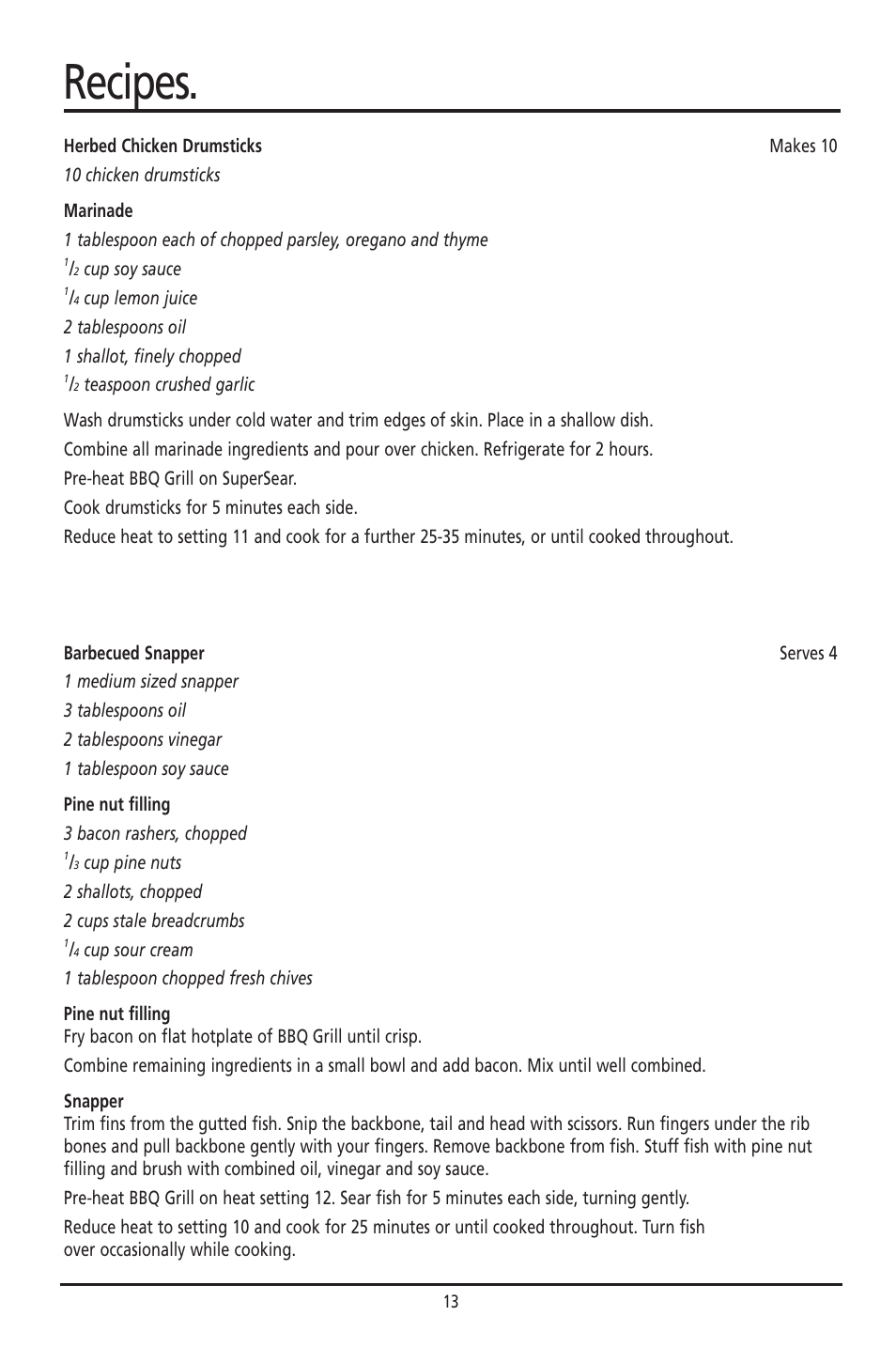 Recipes | Sunbeam HG055 User Manual | Page 13 / 15