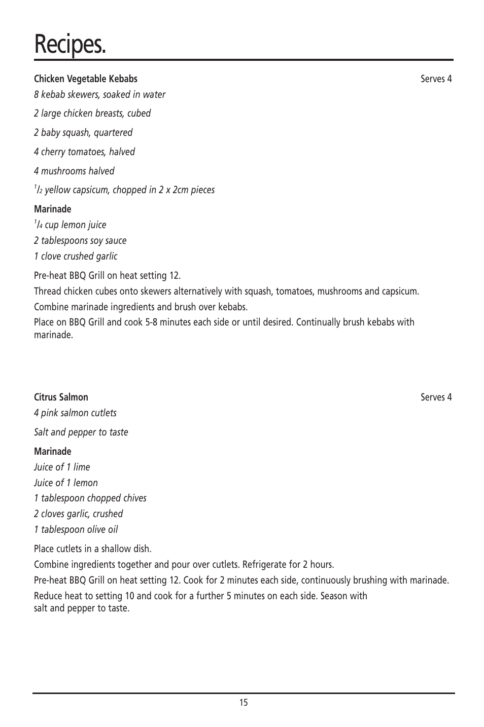 Recipes | Sunbeam HG055 User Manual | Page 15 / 15