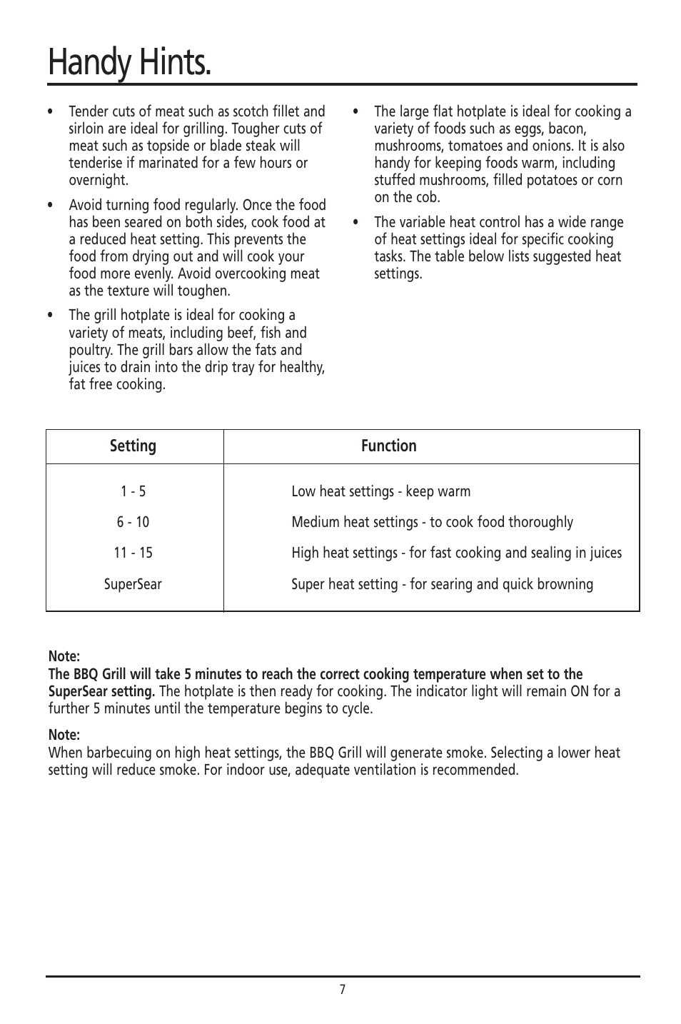 Handy hints | Sunbeam HG055 User Manual | Page 7 / 15