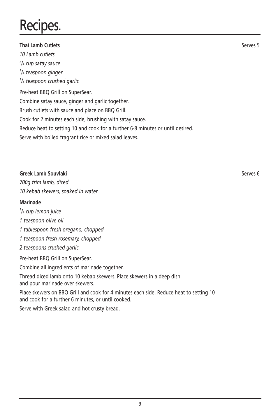 Recipes | Sunbeam HG055 User Manual | Page 9 / 15