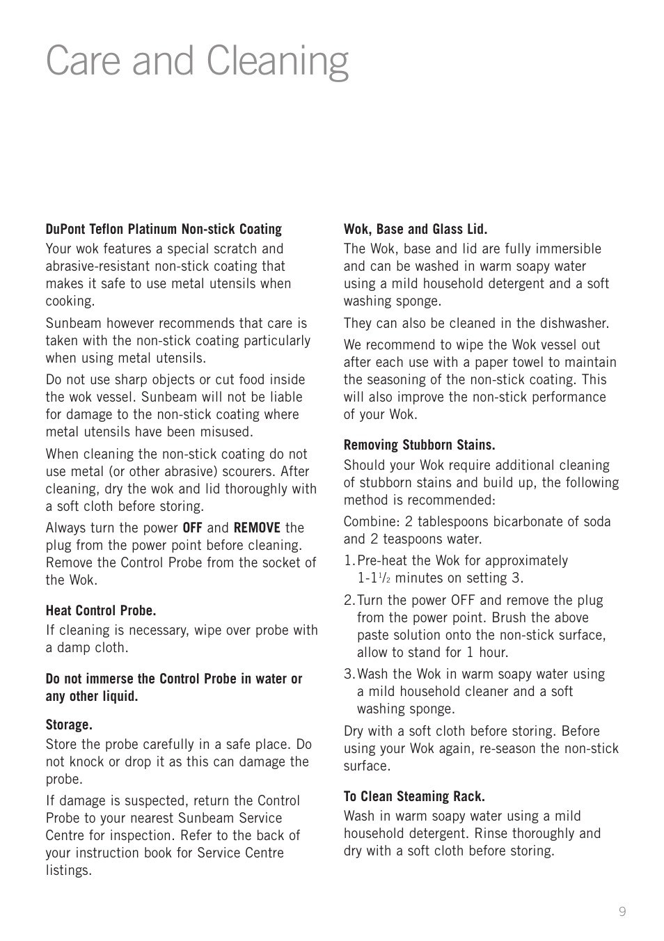 Care and cleaning | Sunbeam WW4300 User Manual | Page 11 / 24