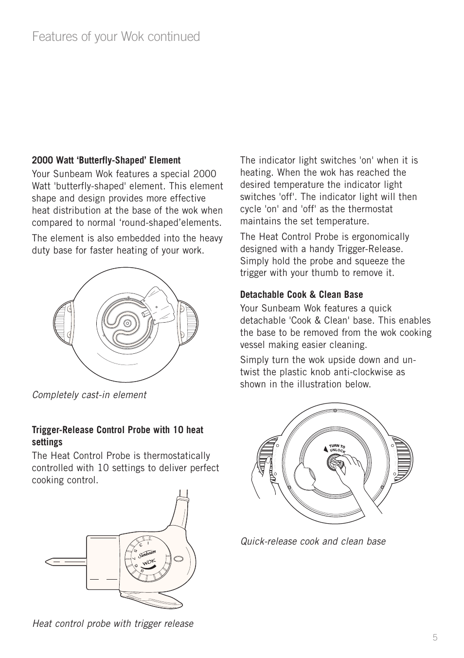 Features of your wok continued | Sunbeam WW4300 User Manual | Page 7 / 24