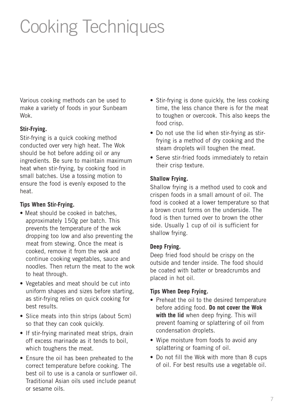 Cooking techniques | Sunbeam WW4300 User Manual | Page 9 / 24