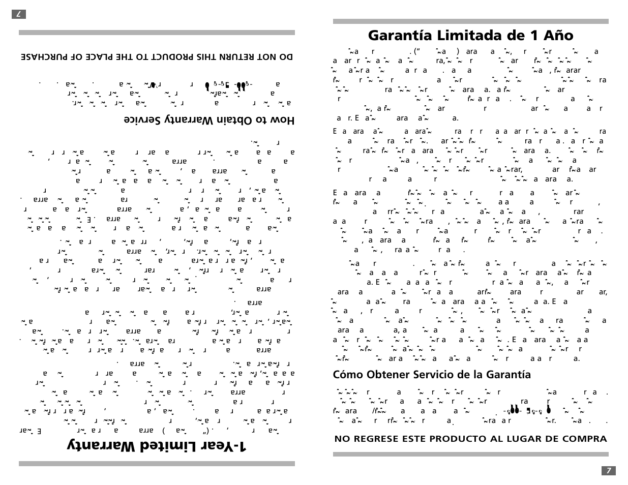 Year limited w arranty, Garantía limitada de 1 año | Sunbeam 2475 User Manual | Page 15 / 16