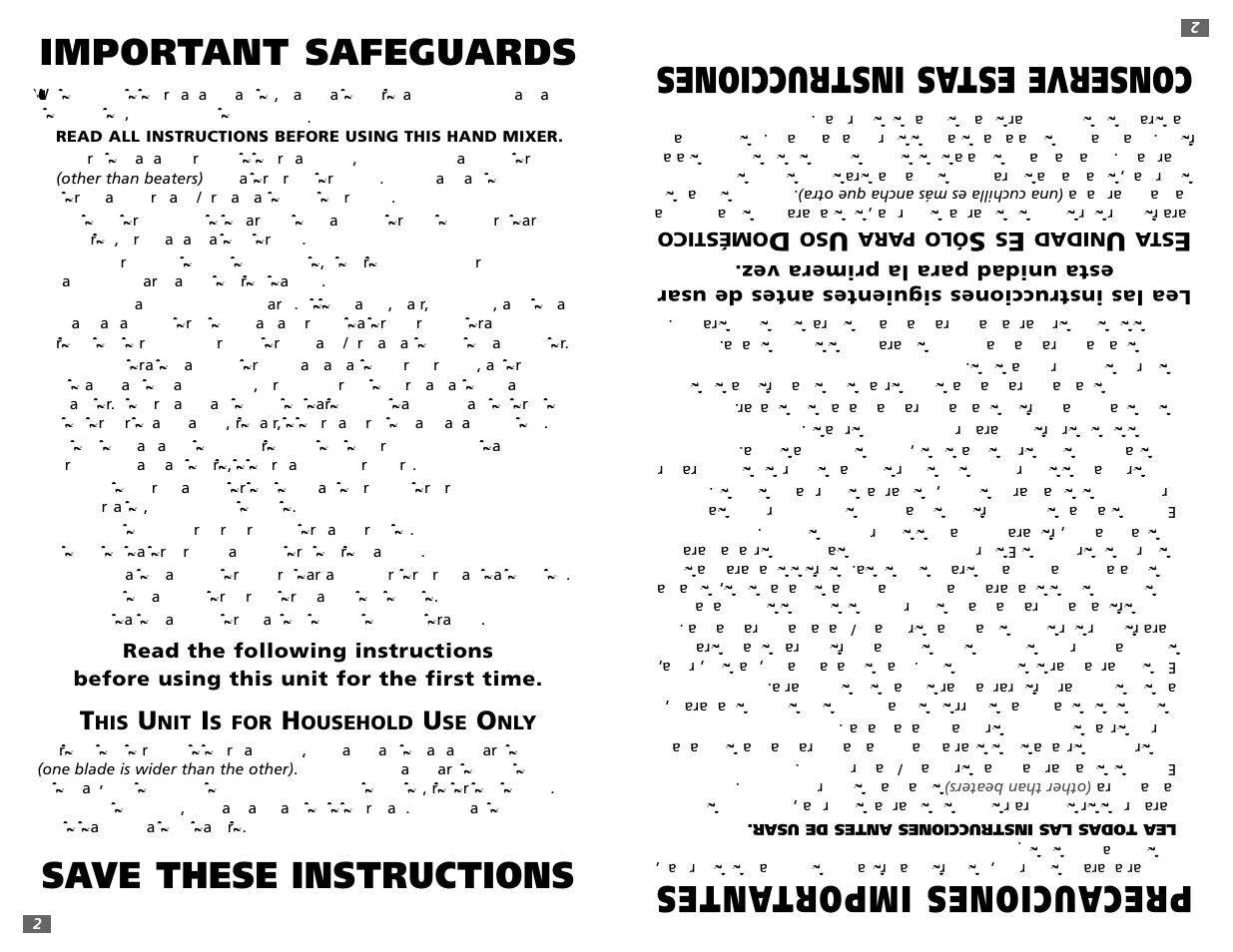 Important safeguards, Save these instructions precauciones import antes, Conserve est as instrucciones | Sunbeam 2475 User Manual | Page 2 / 16