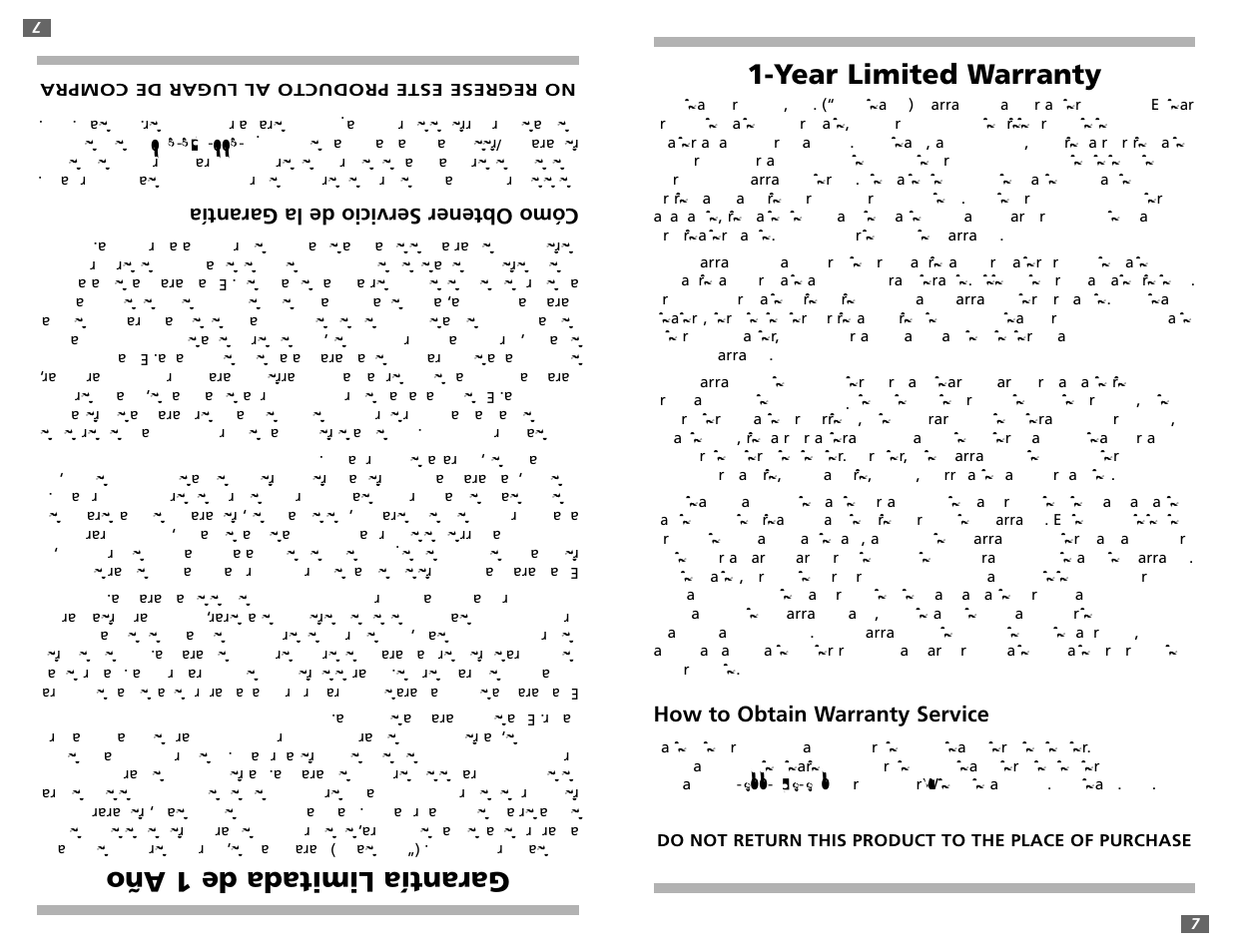 Year limited warranty, Garantía limitada de 1 año | Sunbeam 2475 User Manual | Page 7 / 16