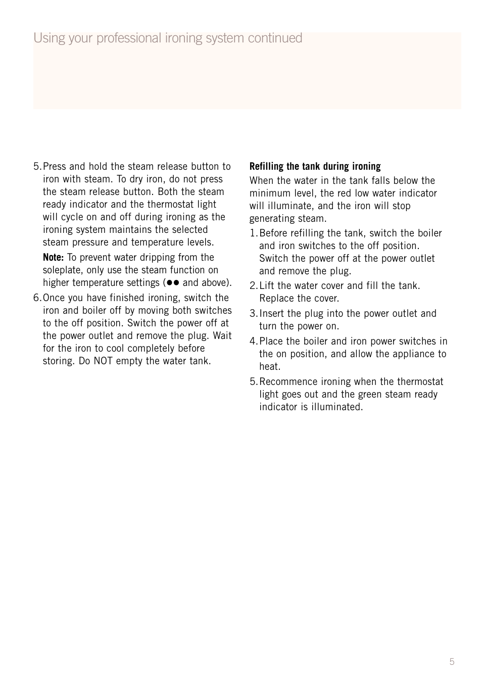 Using your professional ironing system continued | Sunbeam SR8500 User Manual | Page 7 / 12
