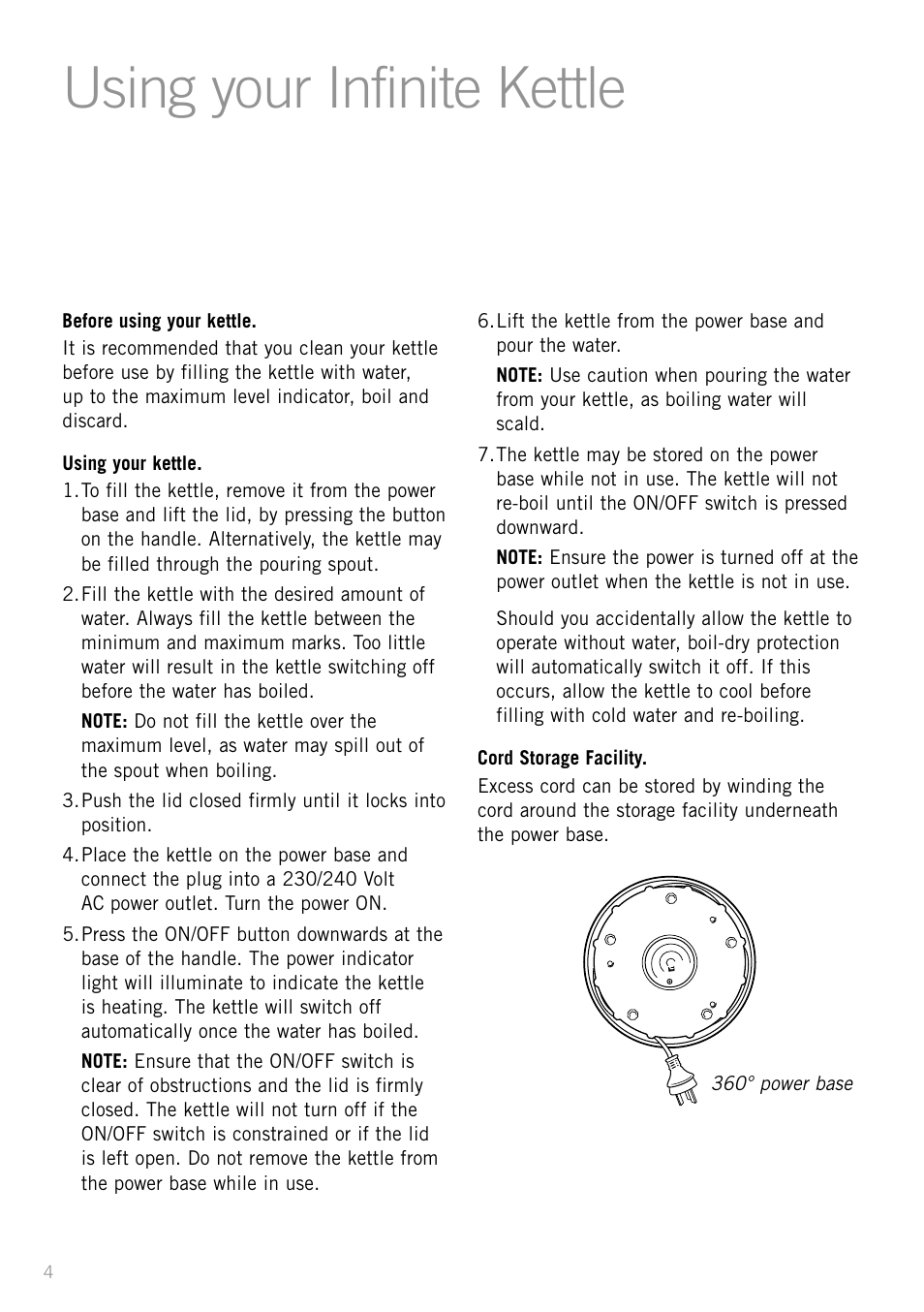 Using your infinite kettle | Sunbeam KE2200 User Manual | Page 6 / 10