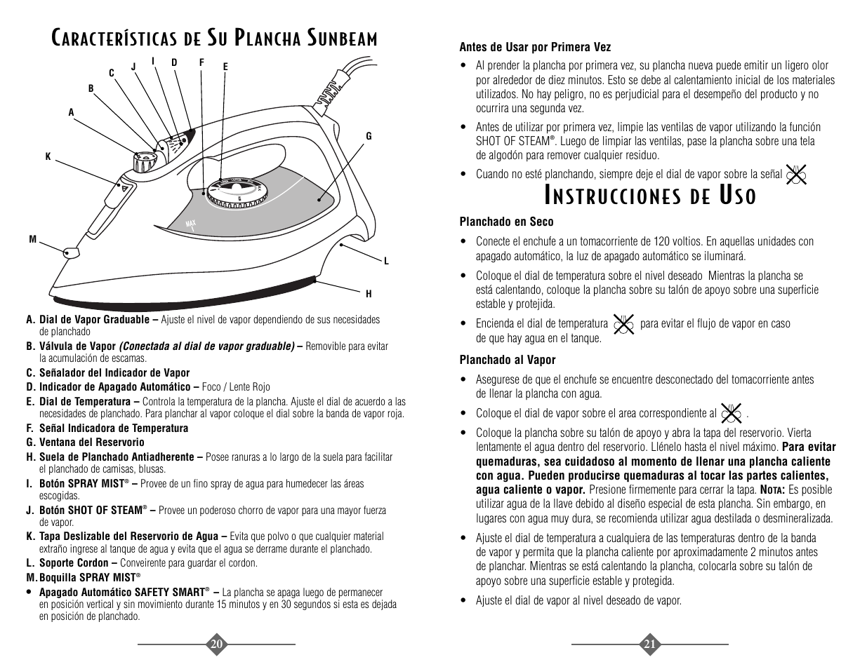 Arac terístic as de, L ancha, Unbe am | Sunbeam 3946 User Manual | Page 11 / 18