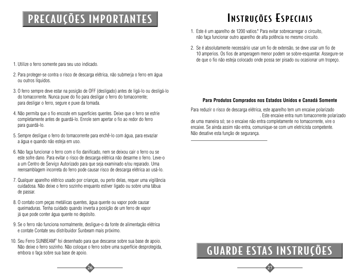 Guarde estas instruções, Prec auções importantes | Sunbeam 3946 User Manual | Page 14 / 18