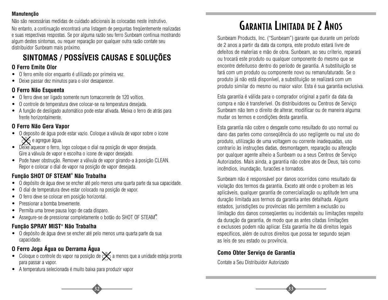 Arantia, Imitada de, Sintomas / possíveis causas e soluções | Sunbeam 3946 User Manual | Page 17 / 18