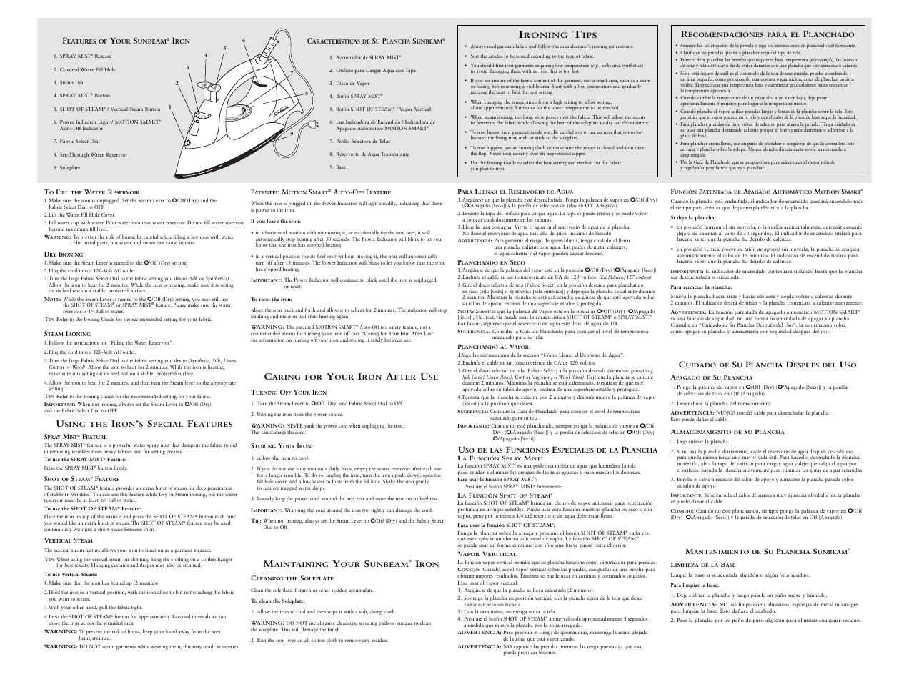 Roning | Sunbeam Iron MODEL 3046 User Manual | Page 8 / 20