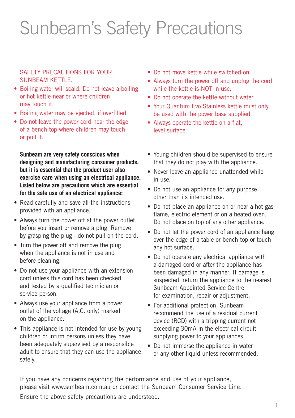 Sunbeam’s safety precautions | Sunbeam KE6300 User Manual | Page 3 / 10
