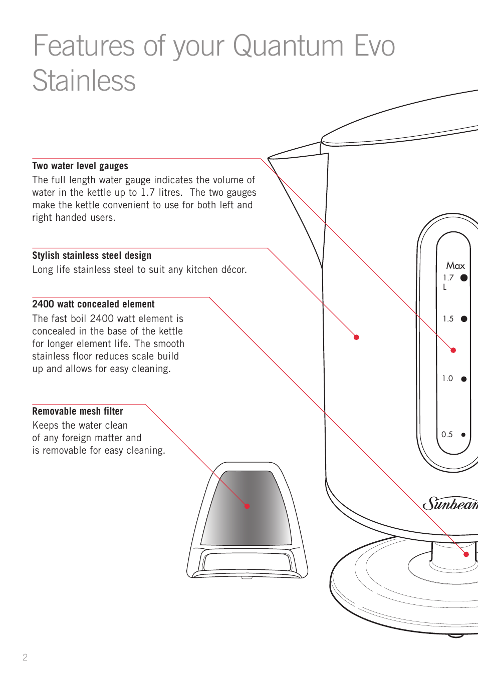 Features of your quantum evo stainless | Sunbeam KE6300 User Manual | Page 4 / 10