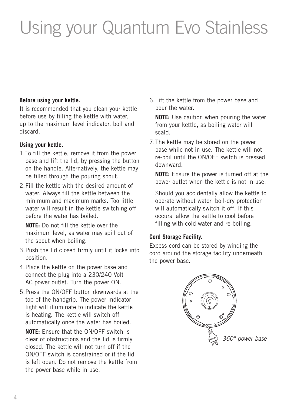 Using your quantum evo stainless | Sunbeam KE6300 User Manual | Page 6 / 10