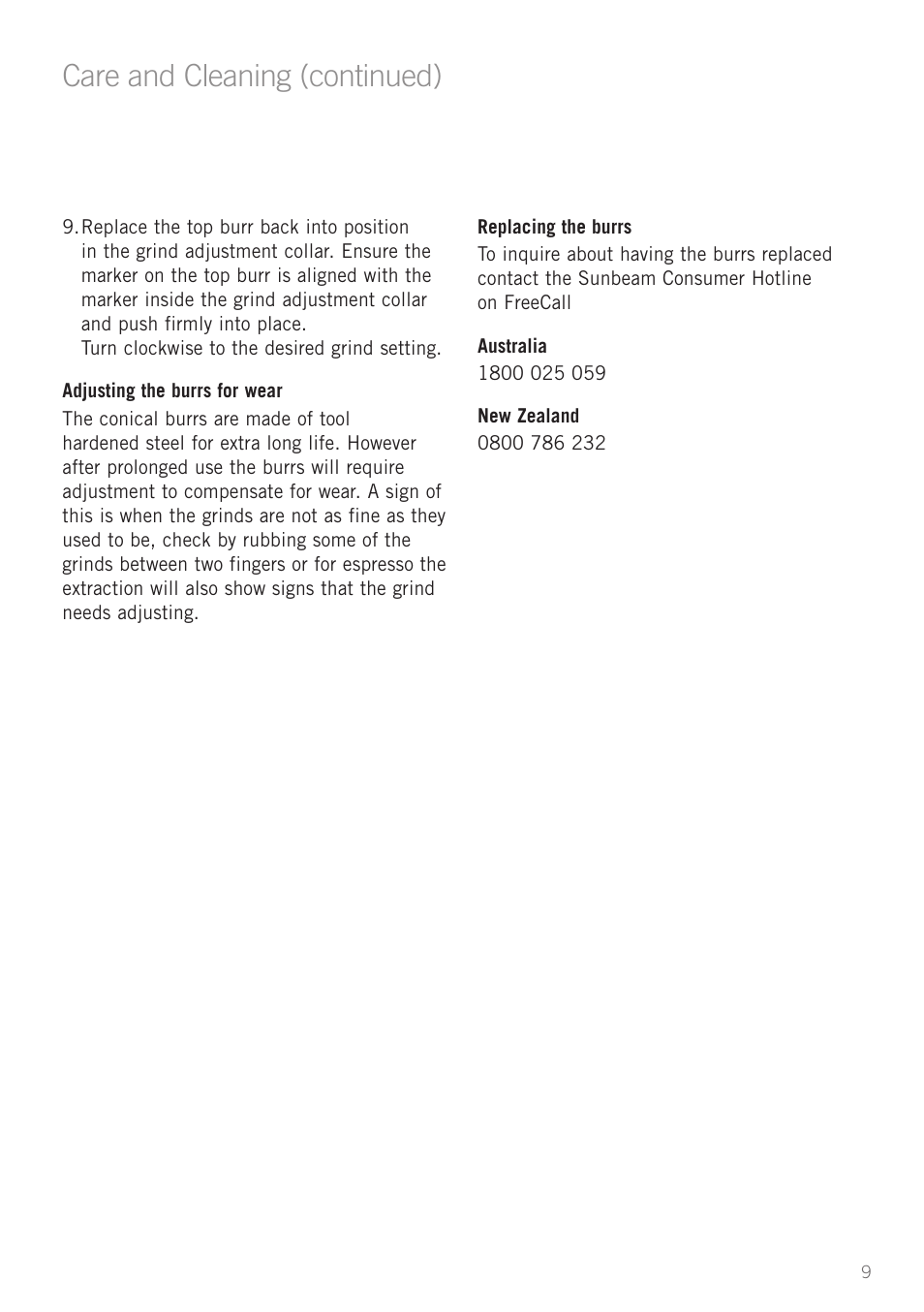Care and cfeaning (continued) | Sunbeam EM0450 User Manual | Page 11 / 13