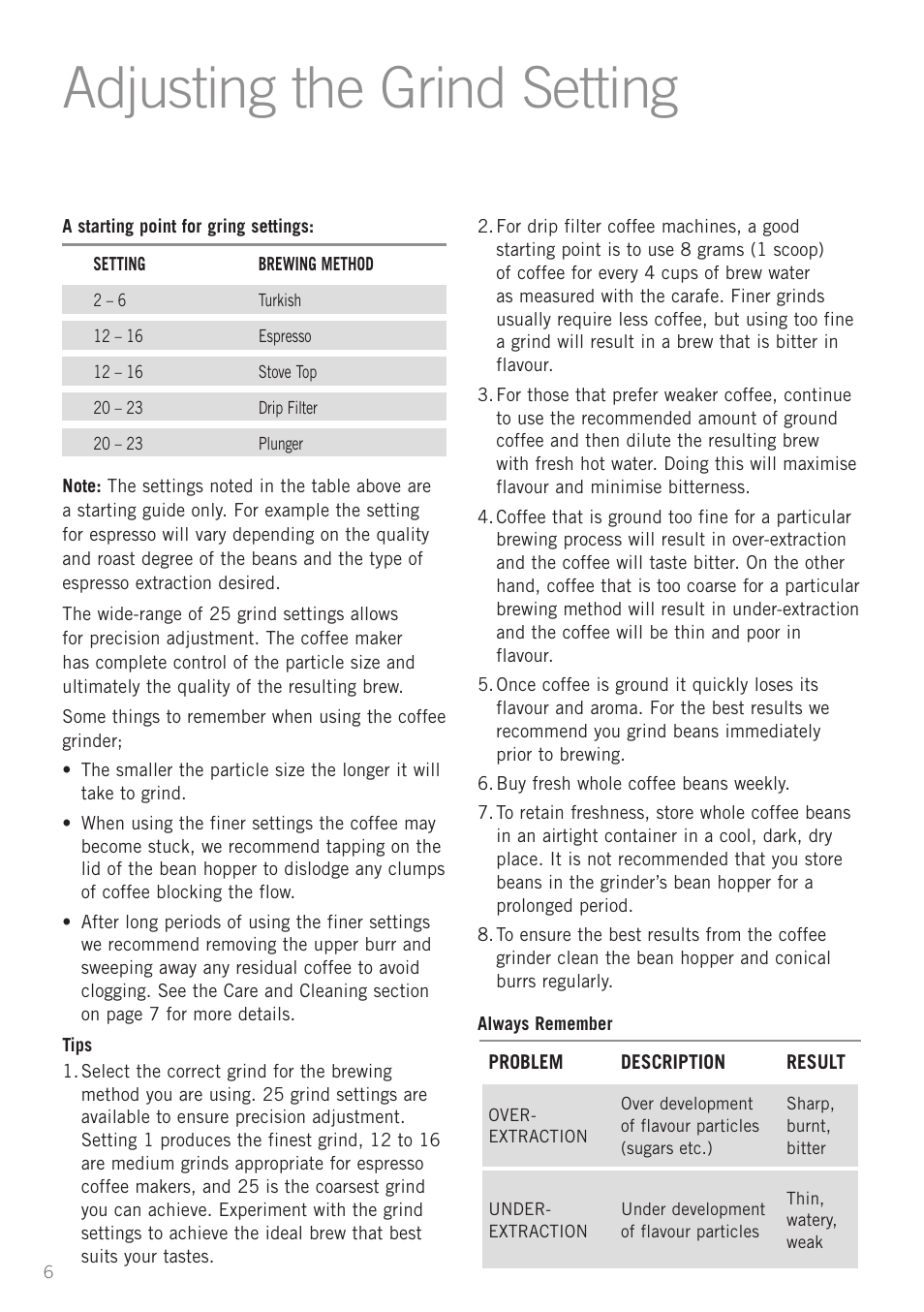 Adjusting the grind setting, Heading | Sunbeam EM0450 User Manual | Page 8 / 13