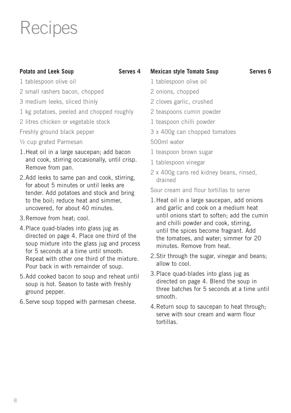 Recipes | Sunbeam FC8600 User Manual | Page 11 / 20