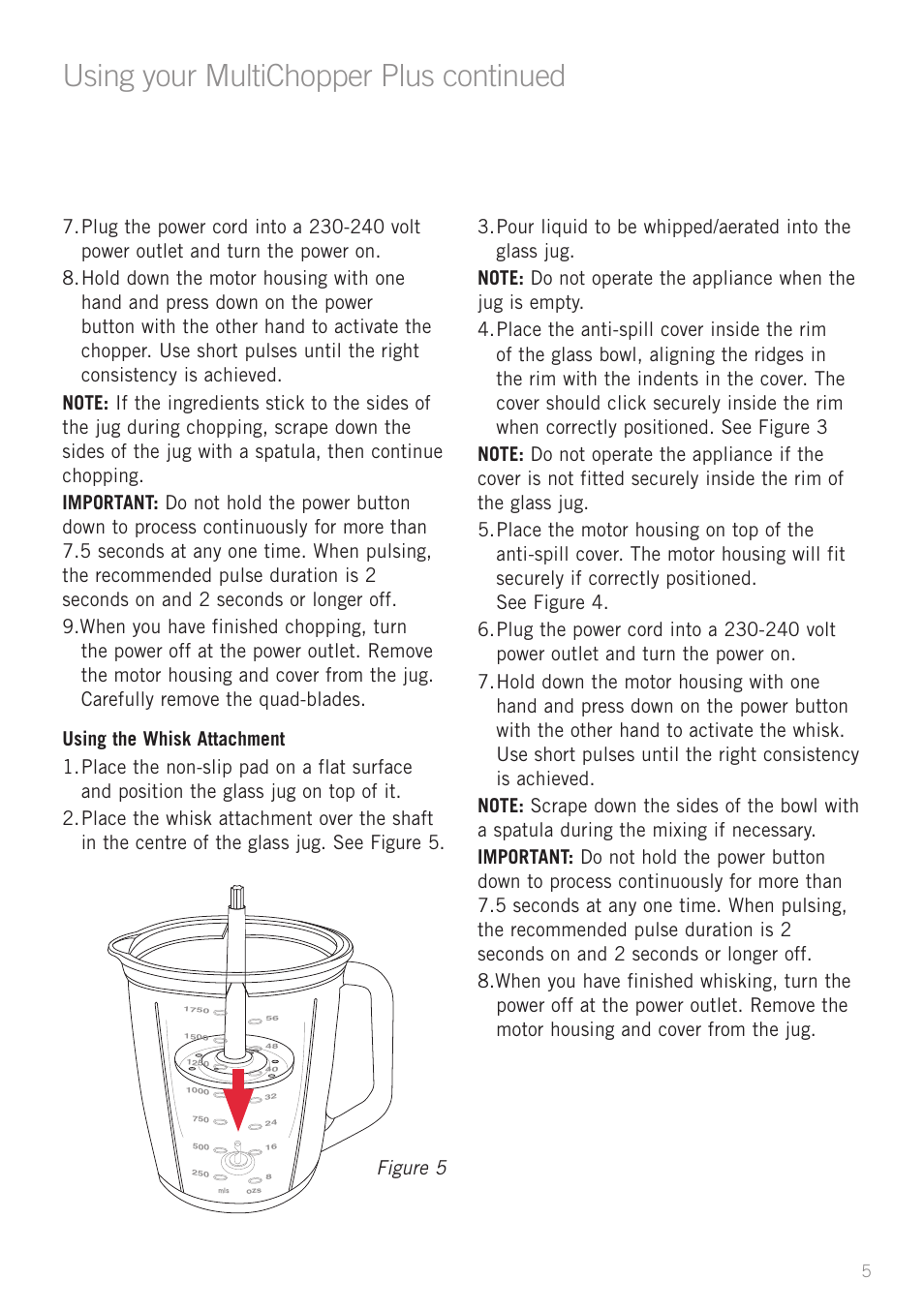 Using your multichopper plus continued, Figure 5 | Sunbeam FC8600 User Manual | Page 8 / 20
