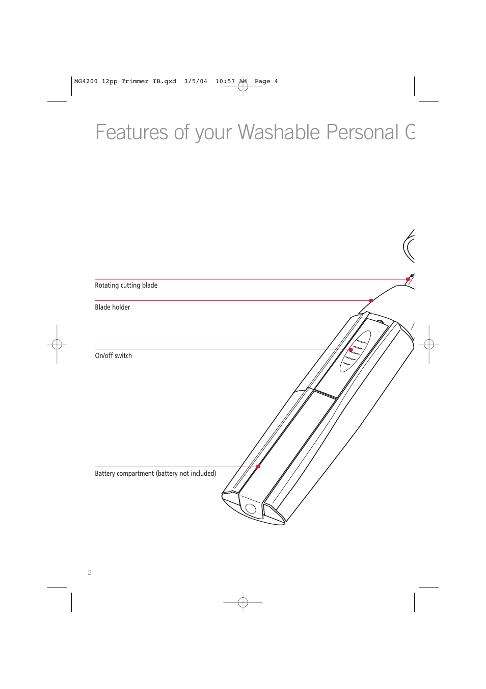 Features of your washable personal g | Sunbeam MG4200 User Manual | Page 4 / 12