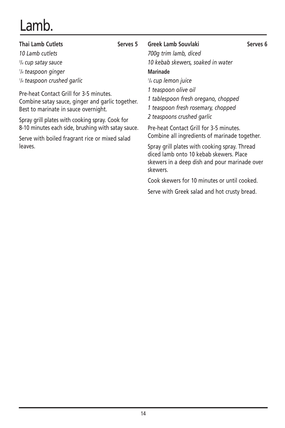 Lamb | Sunbeam GC7800 User Manual | Page 14 / 25