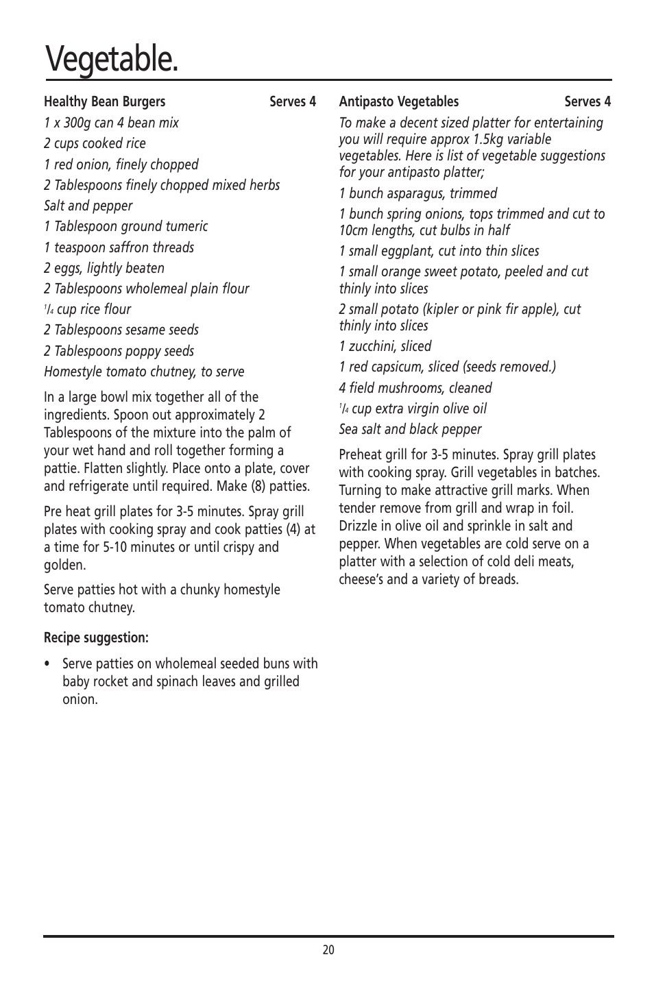 Vegetable | Sunbeam GC7800 User Manual | Page 20 / 25