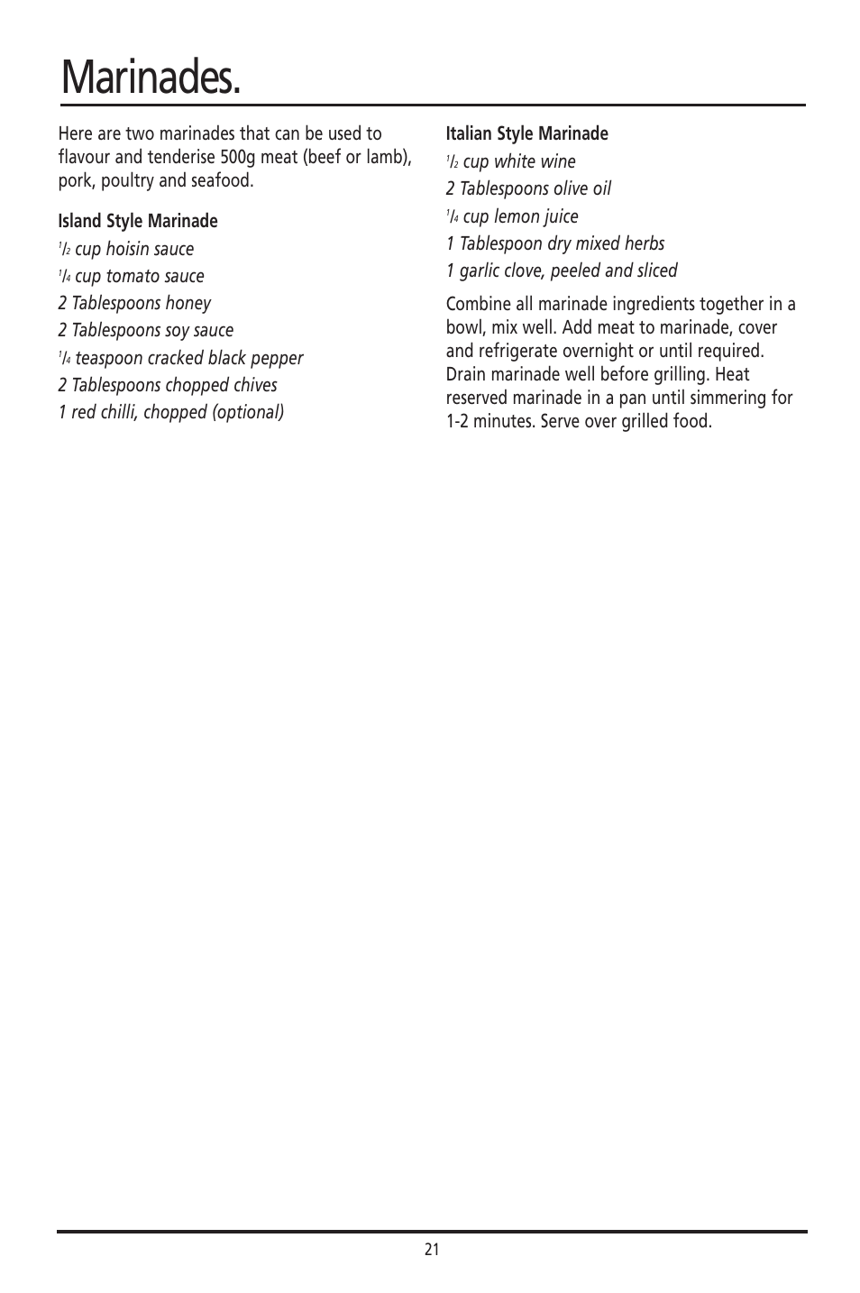 Marinades | Sunbeam GC7800 User Manual | Page 21 / 25