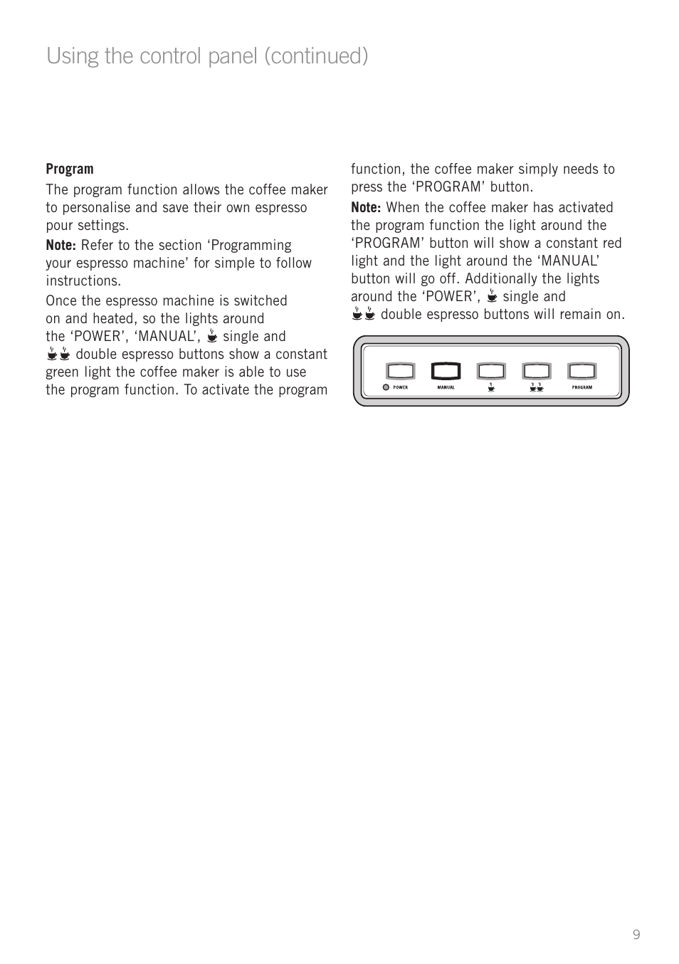 Using the control panel (continued) | Sunbeam EM5800 User Manual | Page 10 / 33