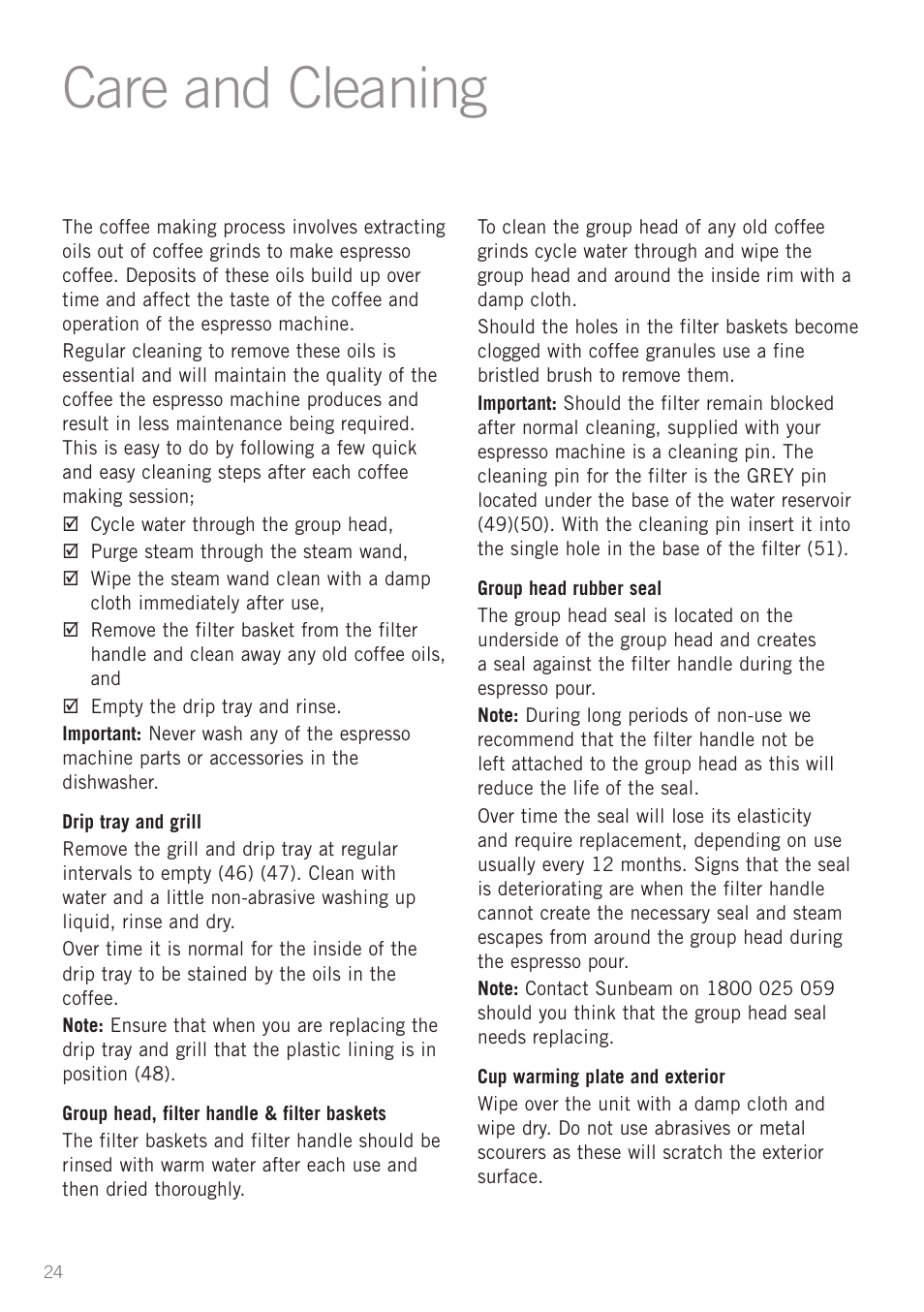 Care and cleaning | Sunbeam EM5800 User Manual | Page 25 / 33