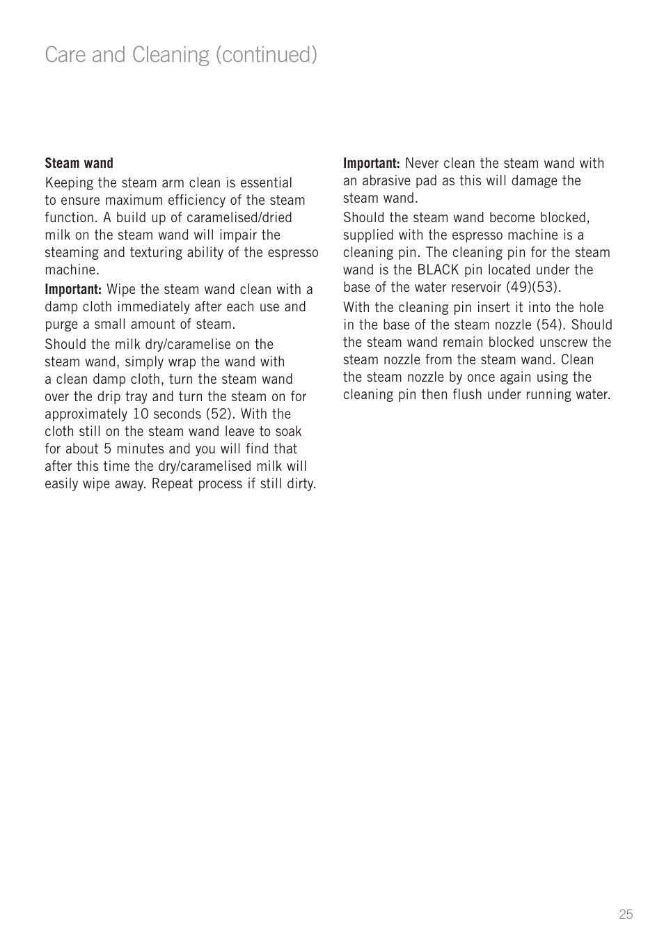 Care and cleaning, Care and cleaning (continued) | Sunbeam EM5800 User Manual | Page 26 / 33