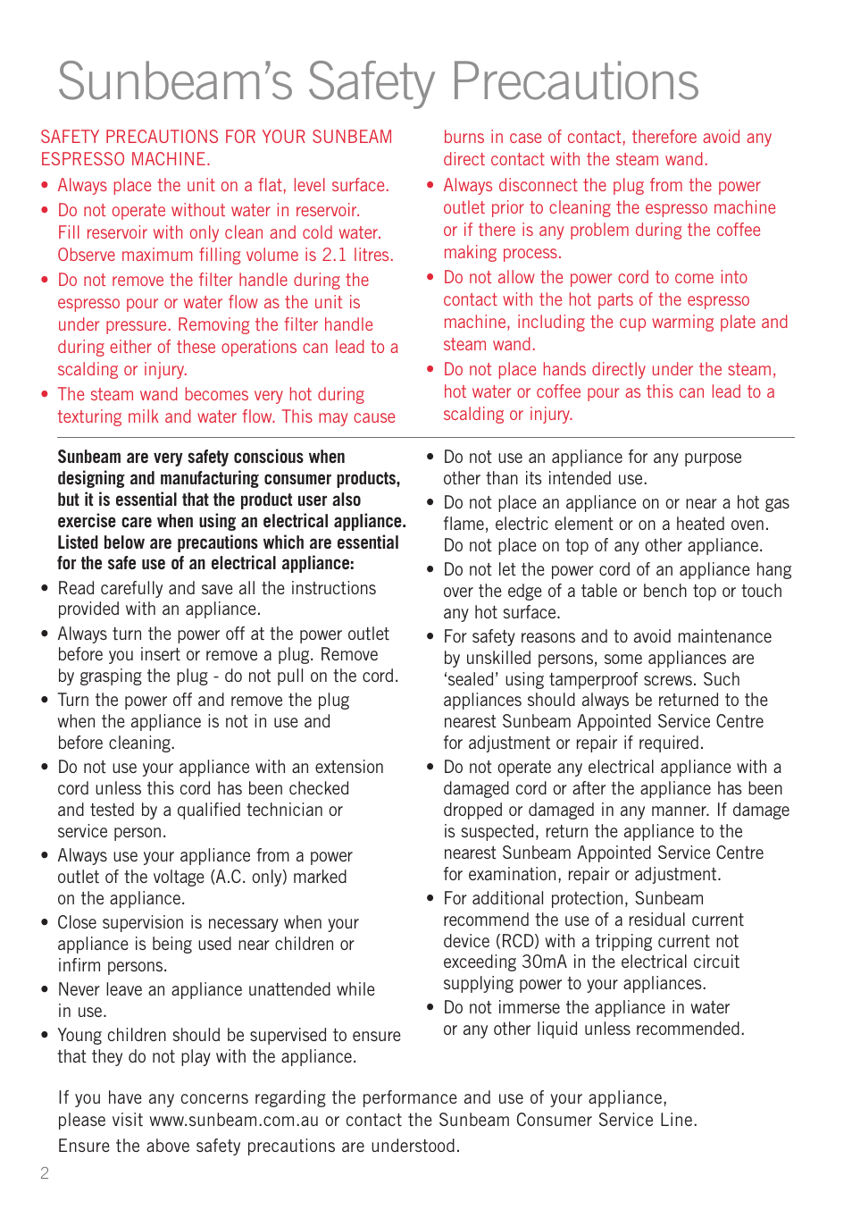Sunbeam’s safety precautions | Sunbeam EM5800 User Manual | Page 3 / 33