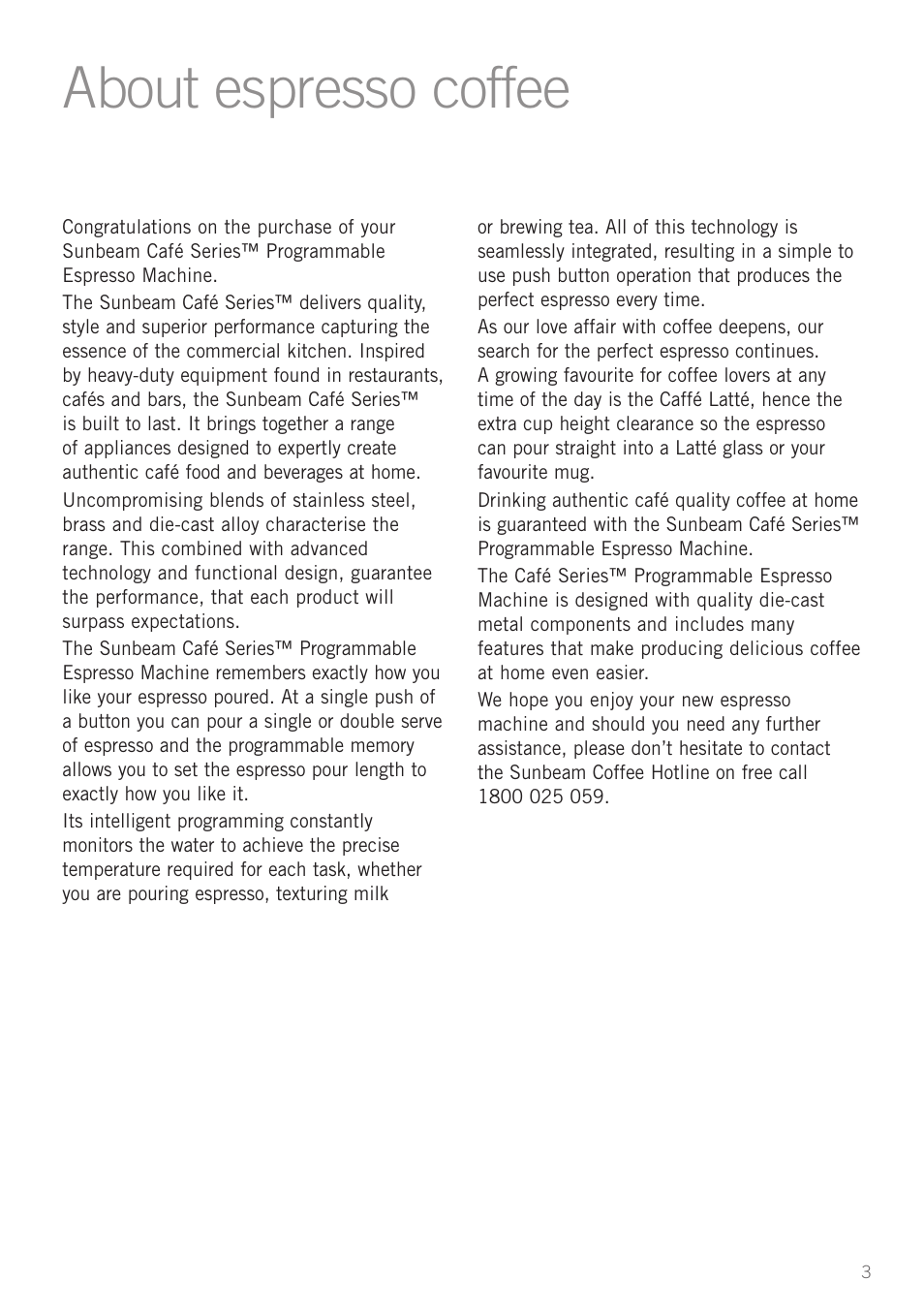 About espresso coffee | Sunbeam EM5800 User Manual | Page 4 / 33