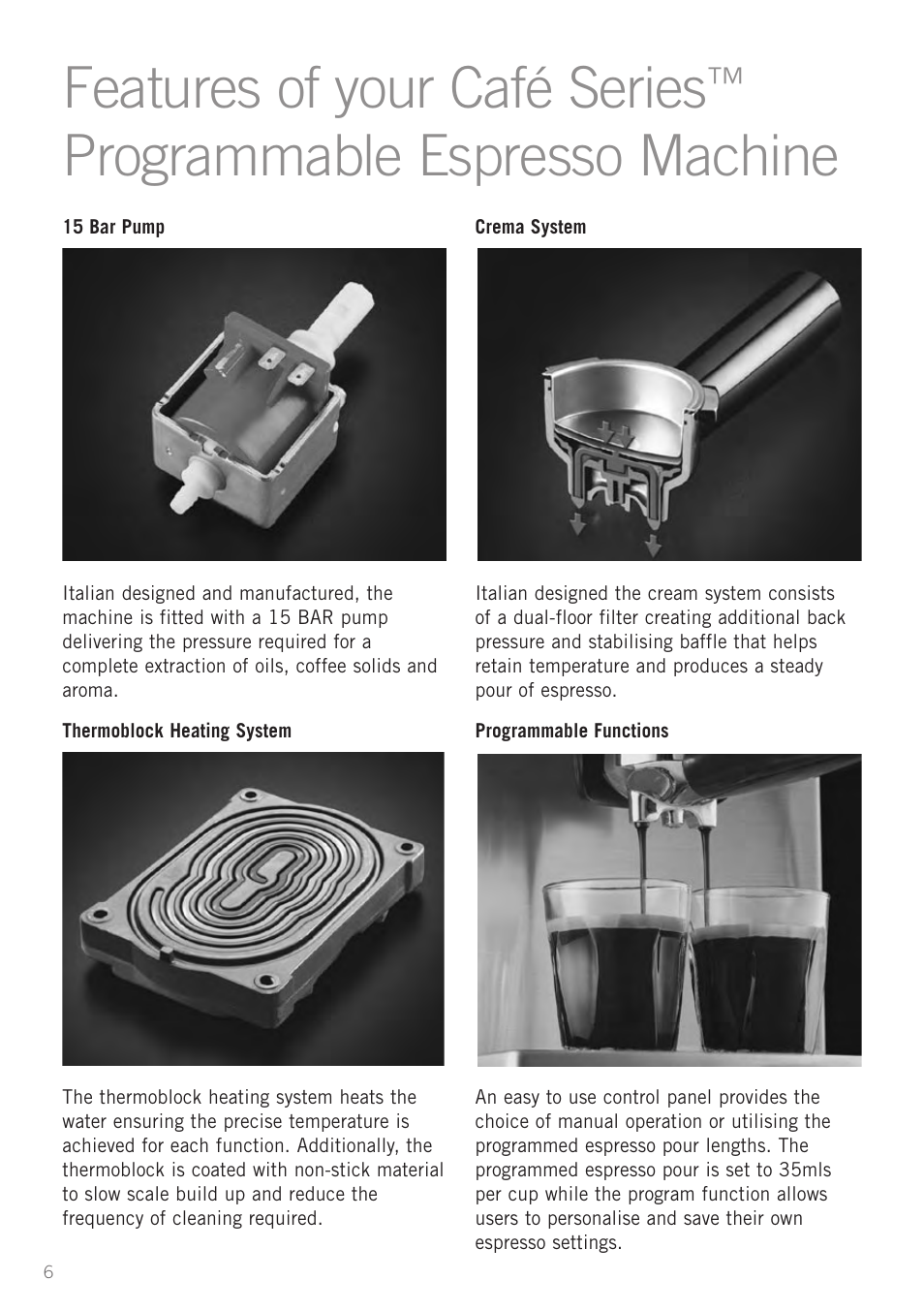 Features of your café series, Programmable espresso machine | Sunbeam EM5800 User Manual | Page 7 / 33