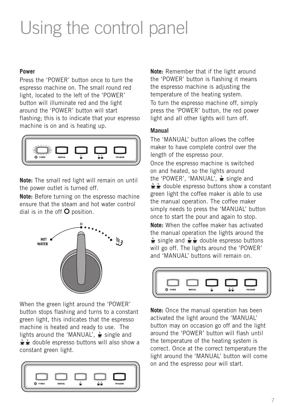 Using the control panel | Sunbeam EM5800 User Manual | Page 8 / 33