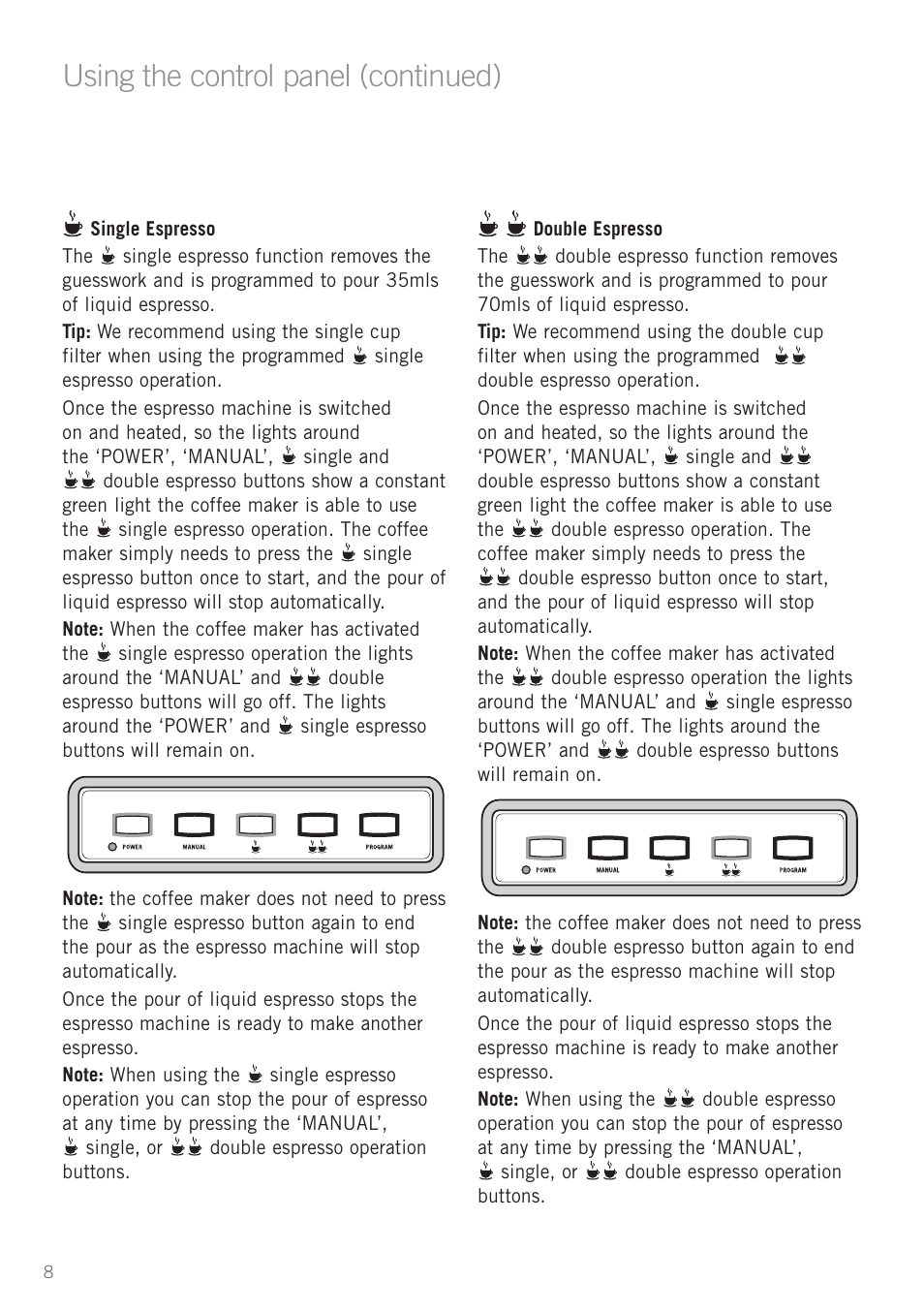 Using the control panel (continued) | Sunbeam EM5800 User Manual | Page 9 / 33