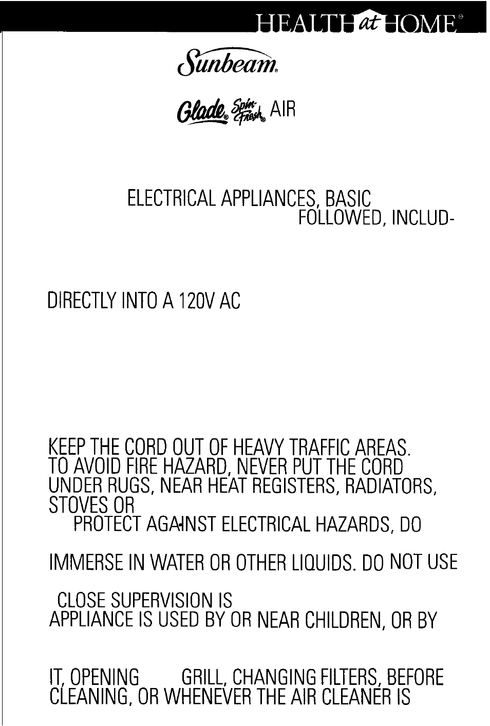 Sunbeam HEALTH AT HOME 2589 User Manual | Page 2 / 4