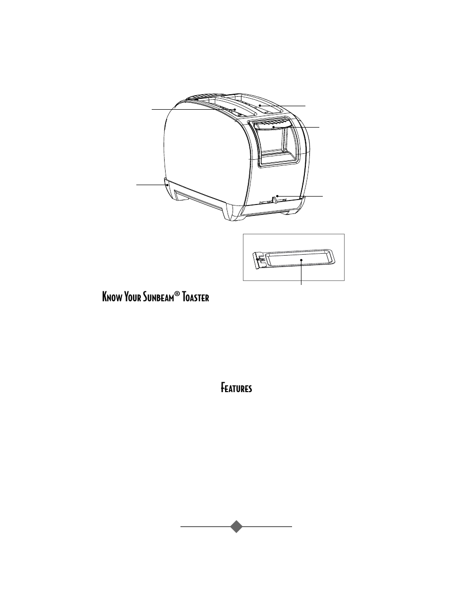 Know your sunbeam, Toaster, Features | Sunbeam 3806 User Manual | Page 4 / 32