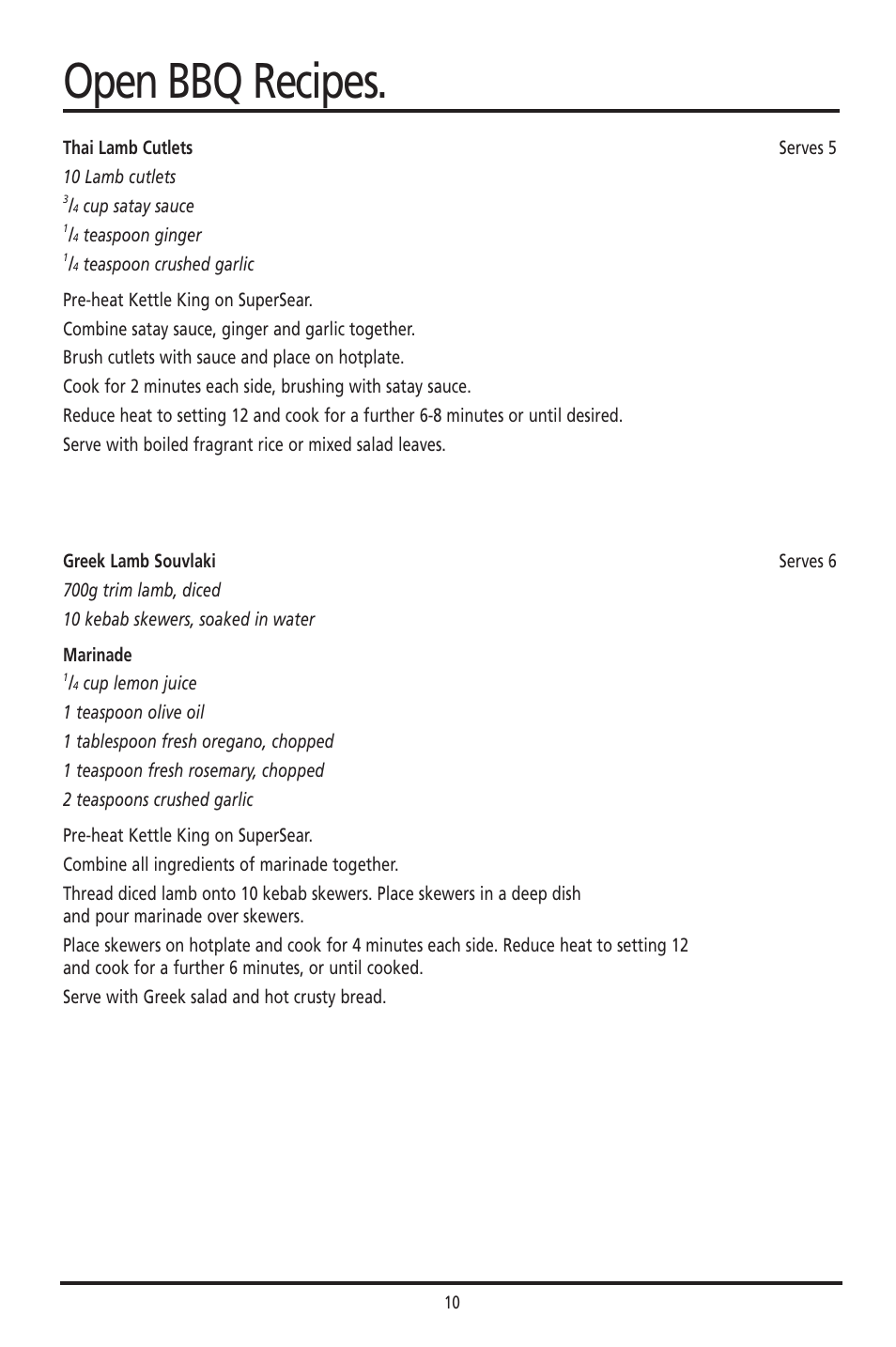Open bbq recipes | Sunbeam HG6600 User Manual | Page 11 / 16