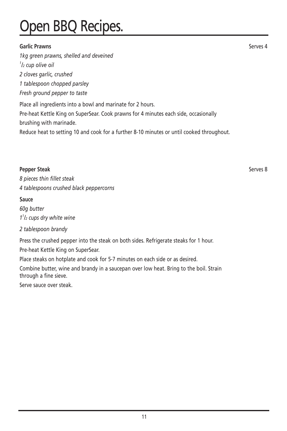 Open bbq recipes | Sunbeam HG6600 User Manual | Page 12 / 16