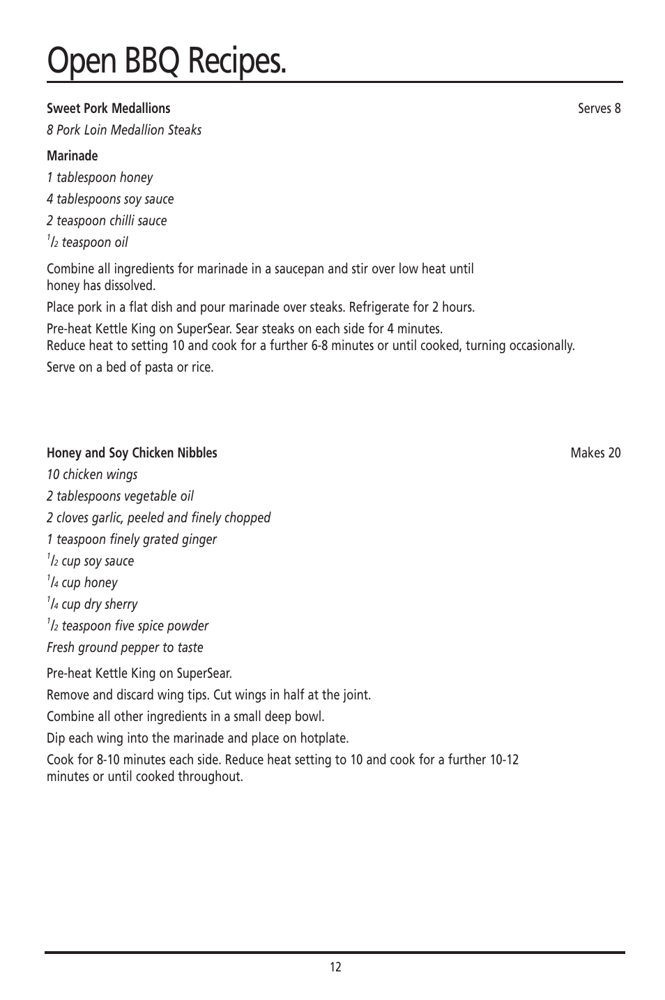 Open bbq recipes | Sunbeam HG6600 User Manual | Page 13 / 16