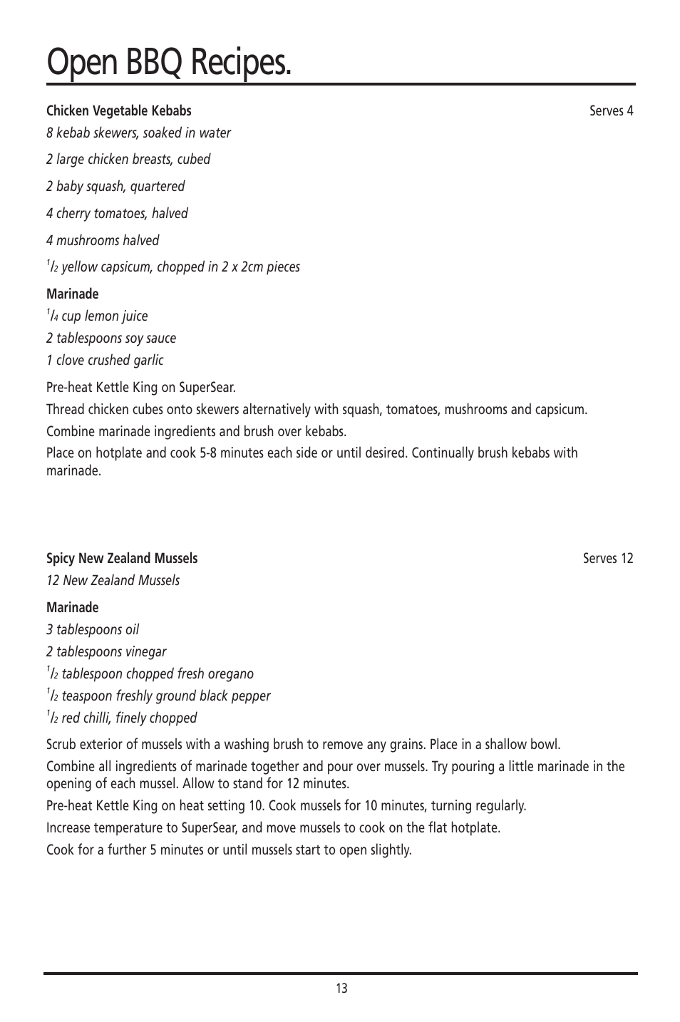 Open bbq recipes | Sunbeam HG6600 User Manual | Page 14 / 16
