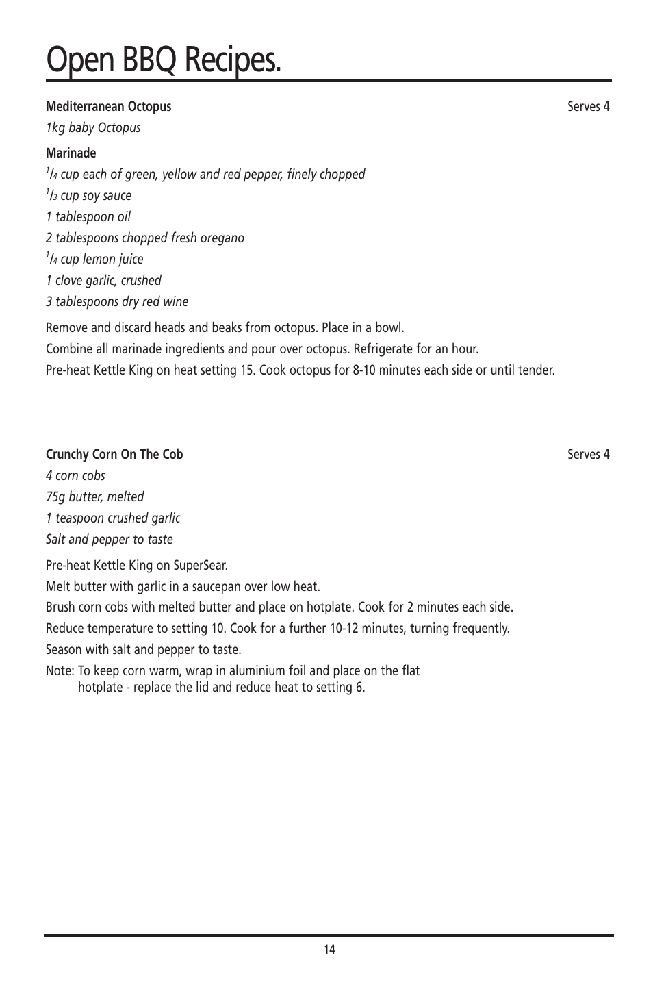 Open bbq recipes | Sunbeam HG6600 User Manual | Page 15 / 16
