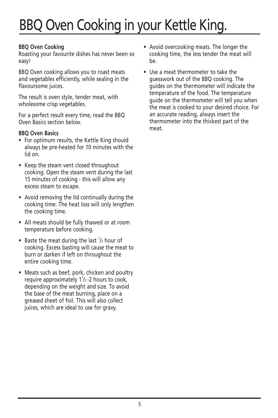 Bbq oven cooking in your kettle king | Sunbeam HG6600 User Manual | Page 6 / 16