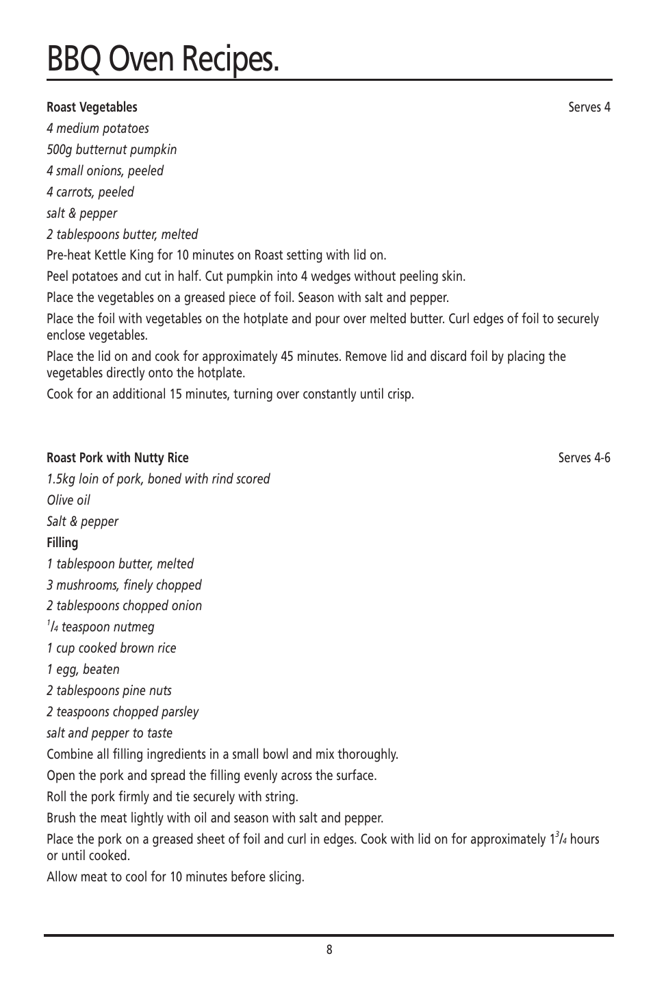 Bbq oven recipes | Sunbeam HG6600 User Manual | Page 9 / 16